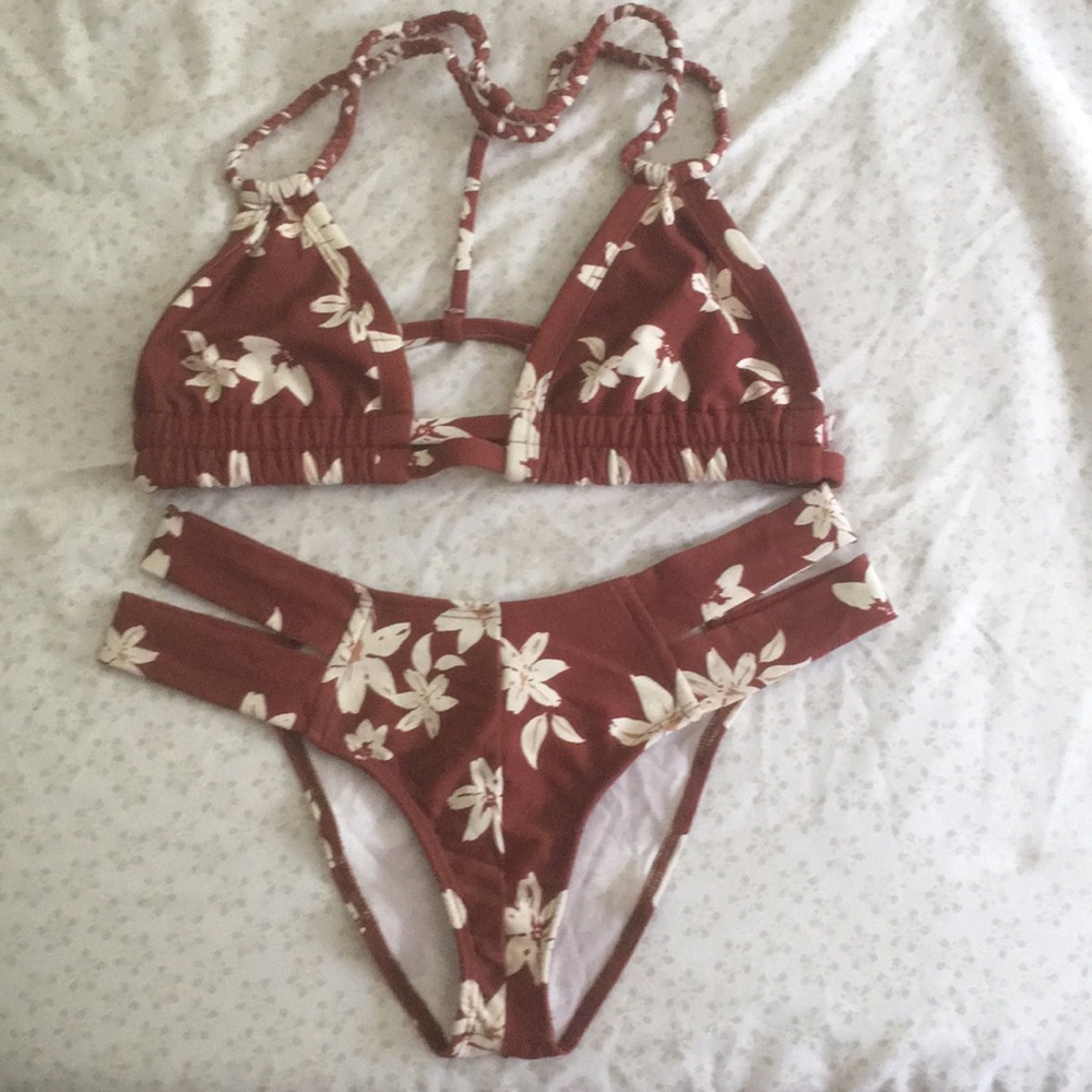 Montce Rust Floral Tie-Back Bikini